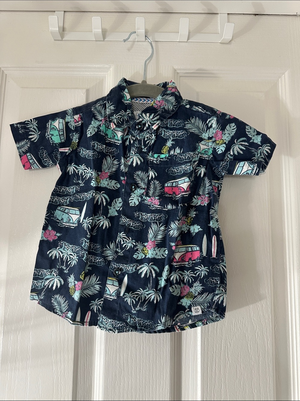 Sovereign Code Navy Tropical Camper Button-Down Shirt with Pink & Aqua Accents